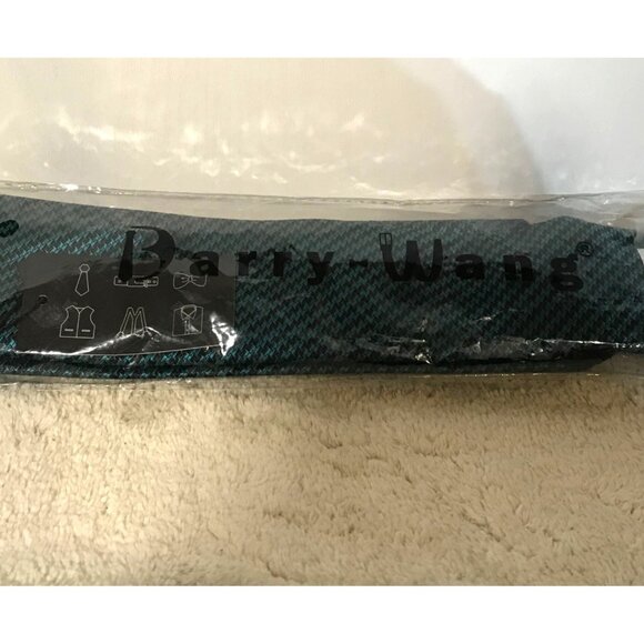 Barry Wang Mens Luxury Tie 100% Silk Handtailored Blue & Black Houndstooth - Picture 7 of 7